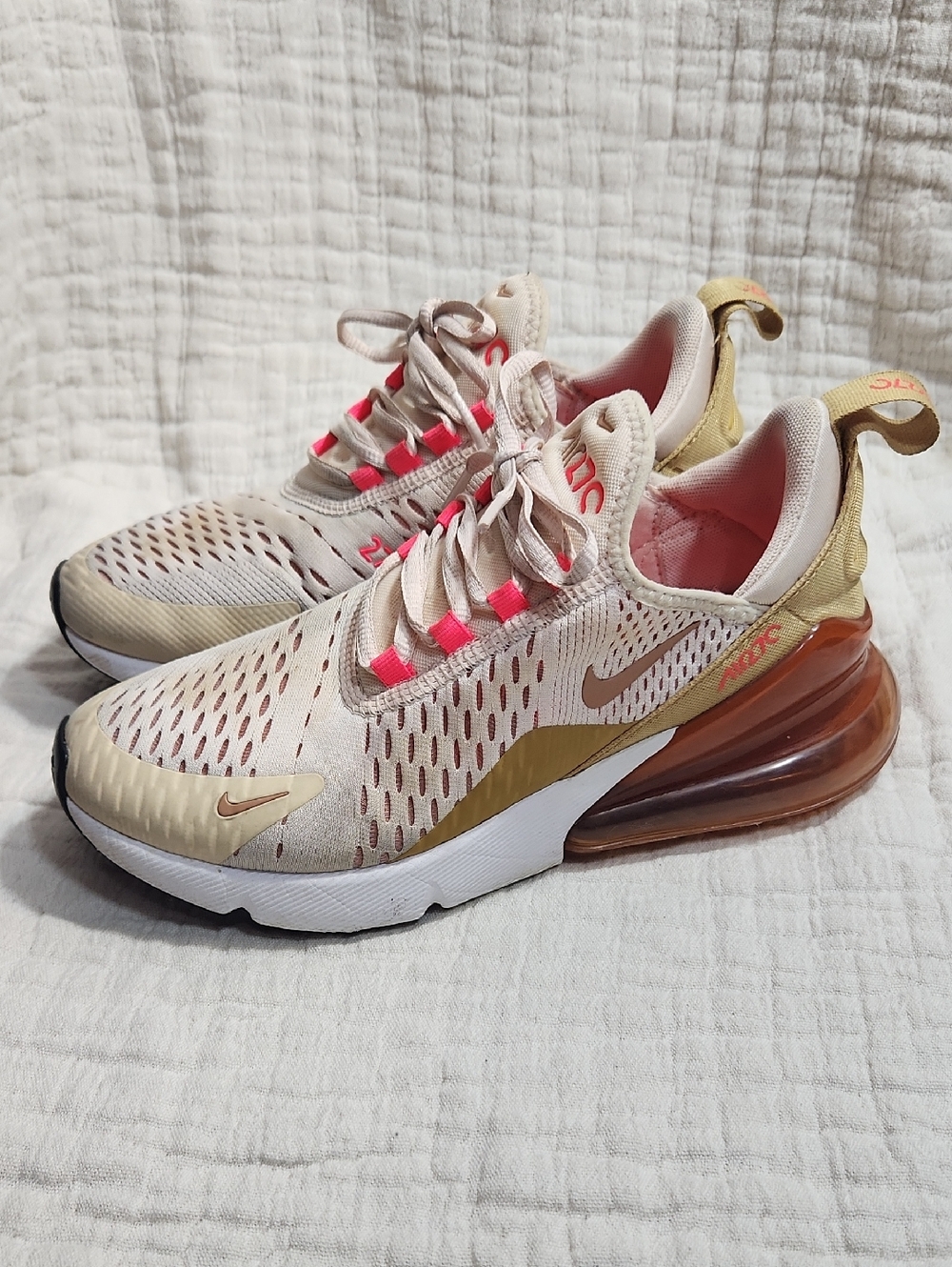 Nike Women's Sneakers in Beige with Pink and Gold Accents